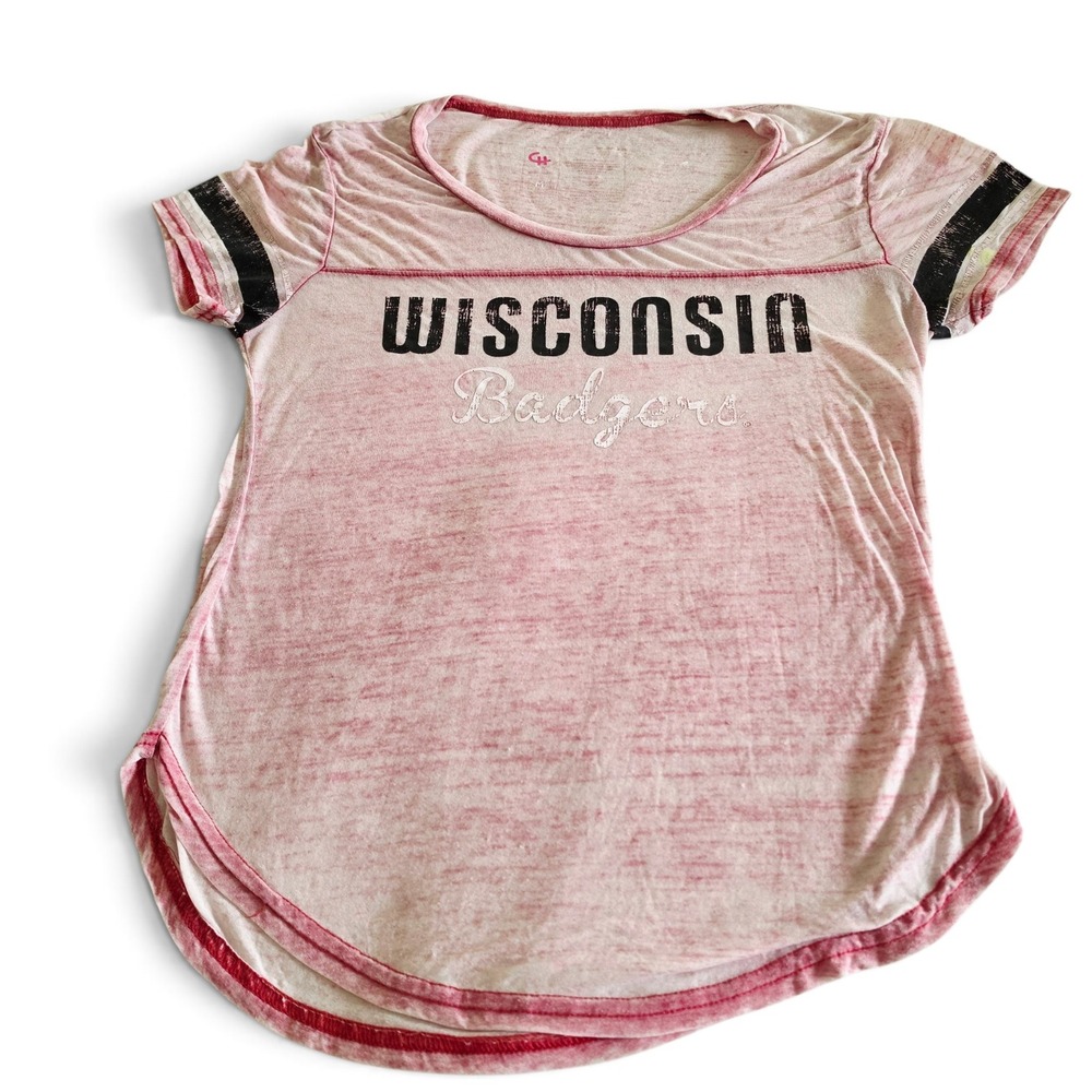 Campus Heritage UWisc Badgers Red/Pink Burnout Graphic Tee Shirt Women's Medium